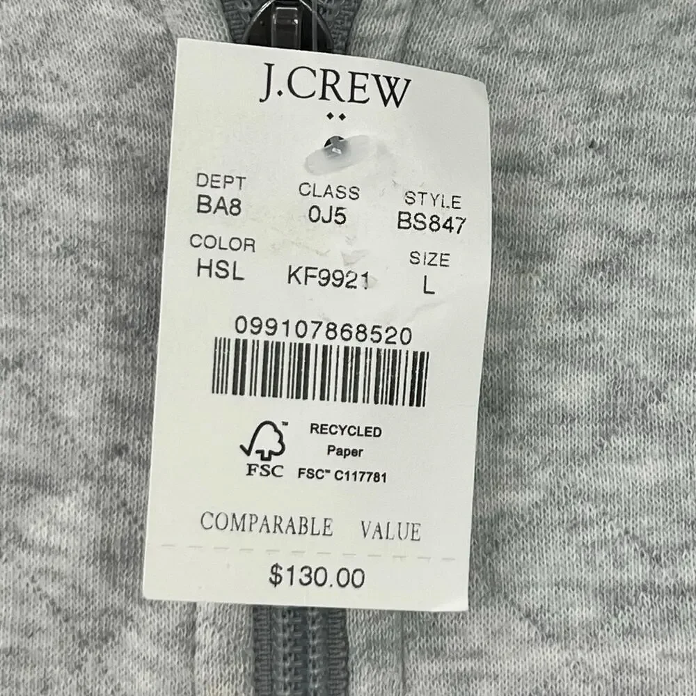J. Crew Men's Quilted Quarter-Zip Sweatshirt Long Sleeve Heather Slate Sz L NWT